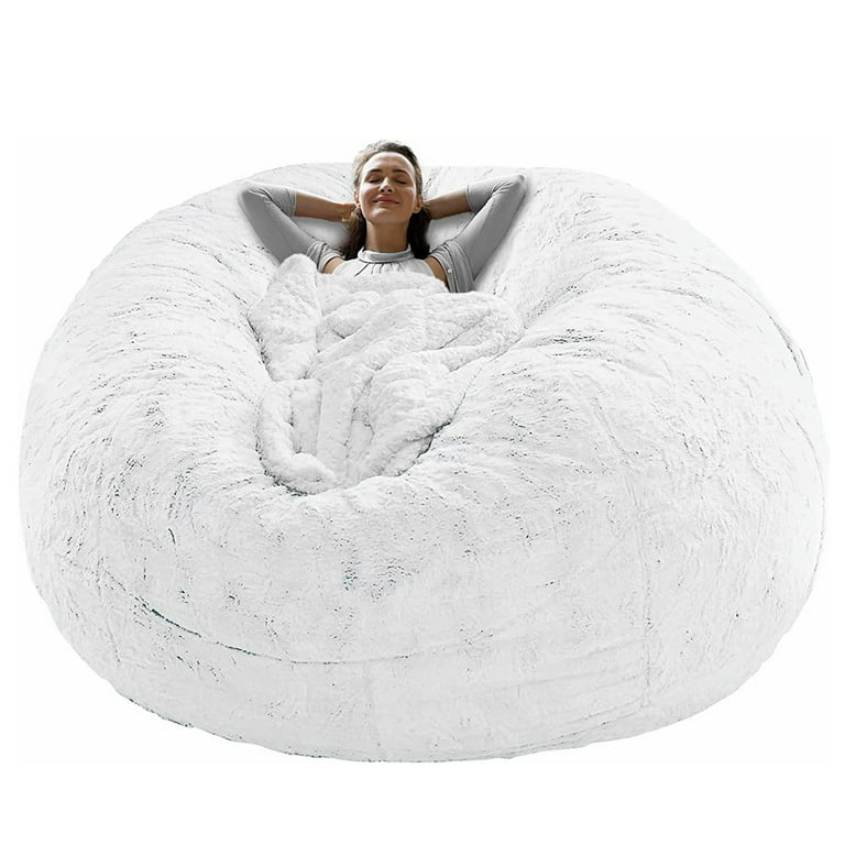 SHANNA Bean Bag Chair Cover Big Round Soft Fluffy Velvet Lazy Sofa Bed  Cover (Cover only,No Filler),5ft, White 