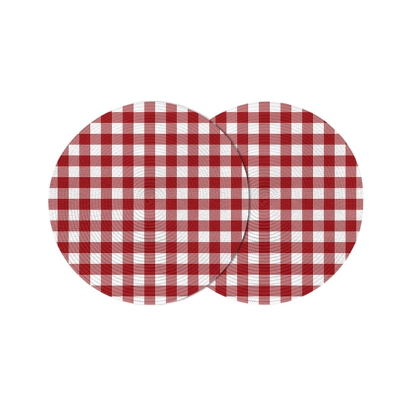 Farmhouse Buffalo Plaid Round Placemats Set of 2 for Dinning Tables,Heat-proof Braided Table Mats 13 Inch,Red White Checkered Washable Place Mat for Kitchen Restaurant Party Decor Table Setting