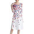 thumbnail image 4 of Women's 4th of July Patriotic Dress, Women Round Neck Three-Quarter Sleeve Midi Dress, Independence Day American Flag Print Dress, Loose Fit Bohemian Sundress,White S, 4 of 5