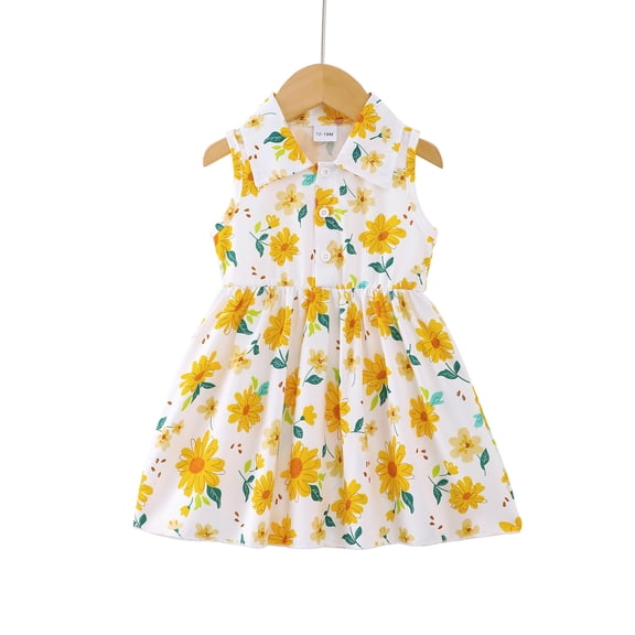 Baby Girls Clothes Toddler Girls Floral Dress 18 Months Girls Summer Dress 24 Months Girls Sundress Sleeveless Dress Yellow