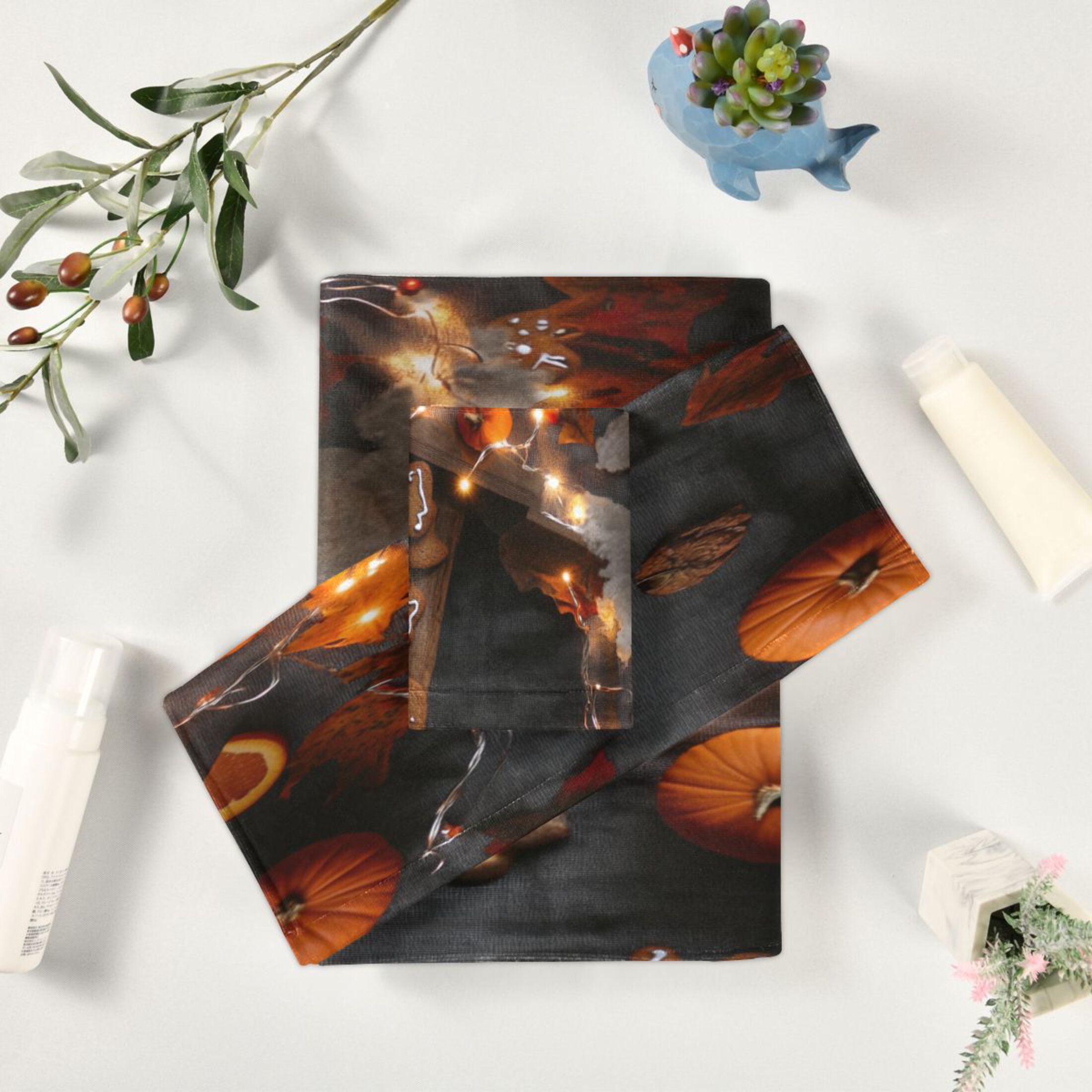 3 Piece Bath Towels Set Bath Towel, Hand Towel and Face Towel for Bathroom, Gym, Hotel Cookies and Pumpkins