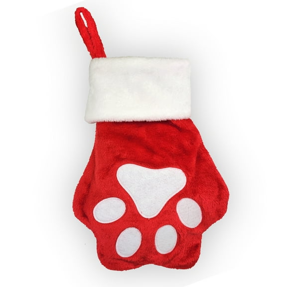 Giftsforyounow Pet Christmas Stocking, Red Paw Print, Polyester, 13.5" x 11"