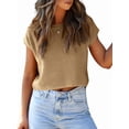 thumbnail image 3 of Women'S Summer Cropped Sweater Vest Trendy Cap Sleeve Crop Tops Crew Neck Loose Knit Tank Top Khaki L, 3 of 7