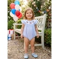 thumbnail image 3 of BemeyourBBs Newborn Baby Girl 4th of July Outfit Patriot Independent Day Clothes Summer Bubble Romper 0 3 6 12 18 Months USA Flag Embroidery Striped Fly Sleeves Bodysuit Jumpsuit Playsuit, 3 of 9