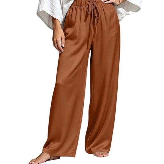 jjayotai Women Wide Leg Pants Elastic High Waisted Drawstring Palazzo Pants Flowy Beach Outfits Work Business Casual Trousers