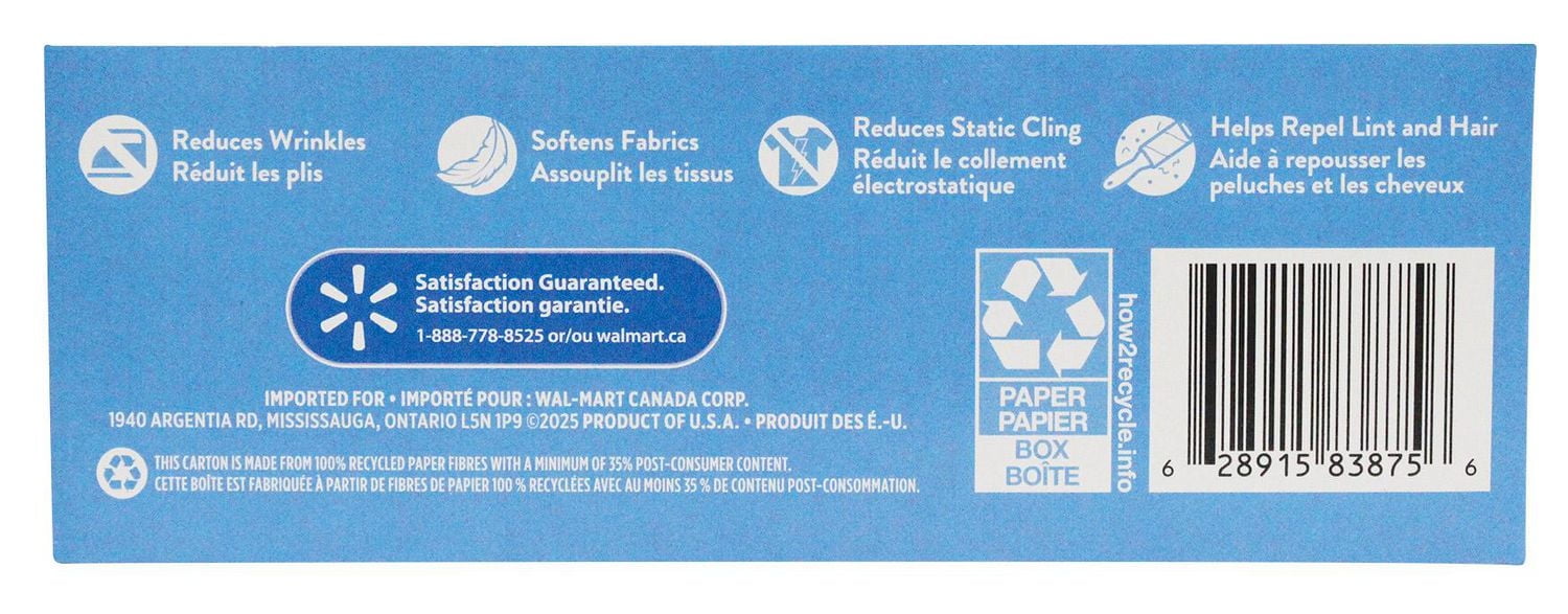 Great Value Fabric Softener Sheets- Fresh Scent, 120 Sheets