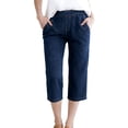 thumbnail image 2 of Maqroz Denim Capris for Women Stretch Pull on Plus Size Elastic High Waist Cropped Pants with Pockets Stretchy Summer Straight Leg Capri Jeans Casual Trousers Loose Fit Dark Blue XL, 2 of 8