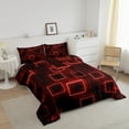 thumbnail image 3 of YST Geometry Kids Bedding Set Full Size,Red Neon Light Black Quilt Geometric Grid Lines Comforter Set,Modern Abstract Gradient Cubes Down Comforter For Boys Girls Adults, 3 of 7