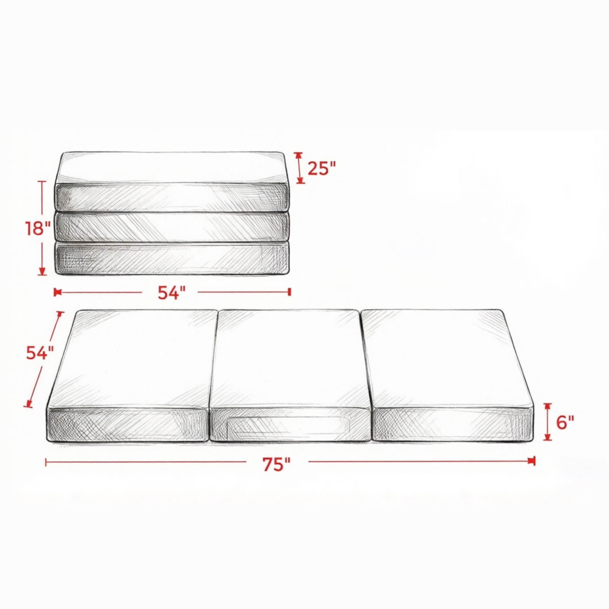 6 Inch Trifold Memory Foam Mattress 75" x 54", Full Size Foldable Bed for Camping RV Road Trip（Only Mattress）