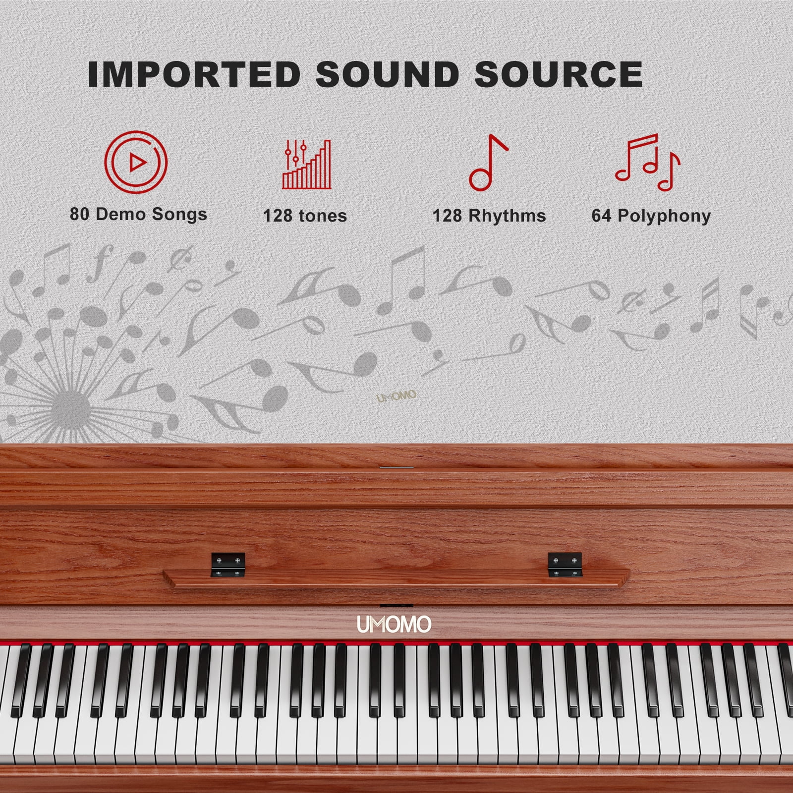 UMOMO 88 Weighted Key Digital Piano with Duet Piano Bench, Beginner Keyboard Piano Full Size Heavy Hammer Weighted Action Electric Piano Keyboard with USB MIDI, Brown
