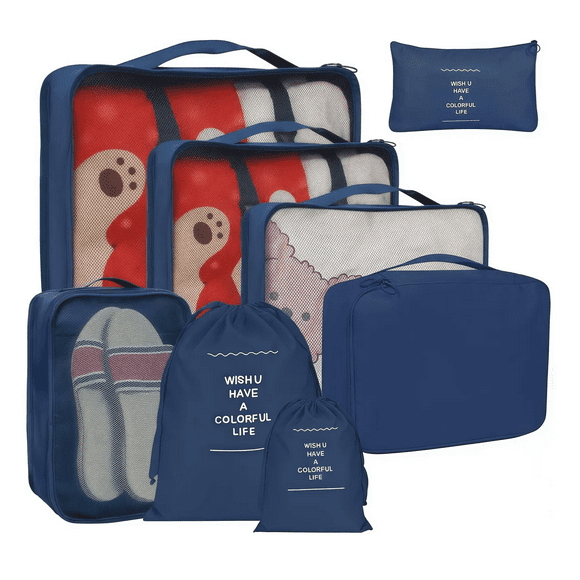 Organizadores De Maletas Para Viaje Impermeable Set 8 Piezas Xtellar azul