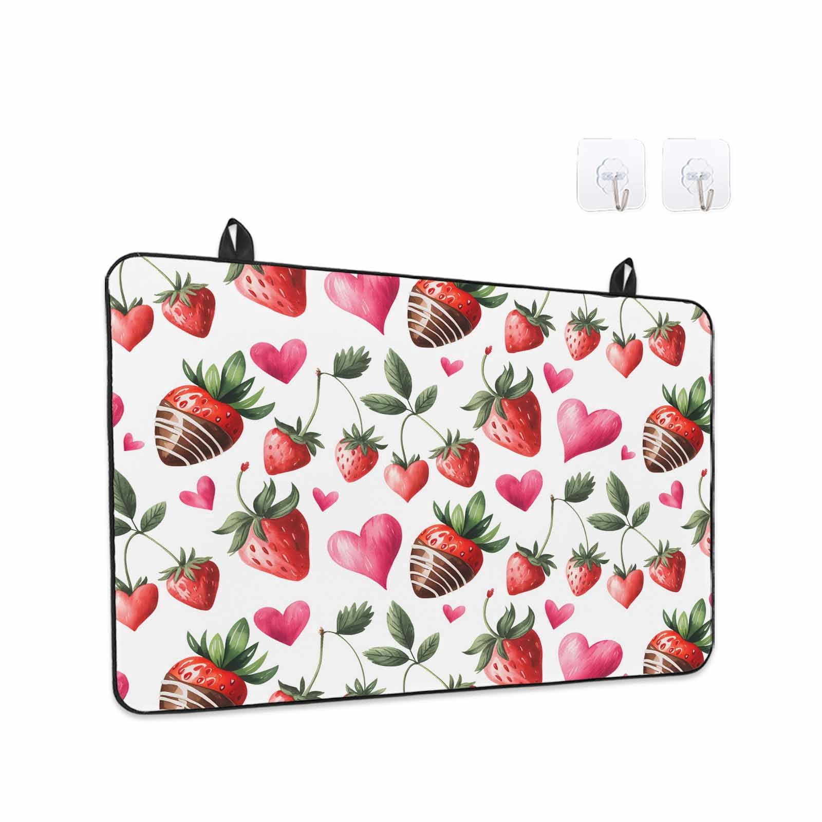 Red Strawberry Stove Top Cover for Electric Stove, Heat-proof & Non Slip Glass Top Stove Cover Protector, Flowers Pink Love Valentine's Day Kitchen Flat Cooktop Rubber Mat 24x21 Inches