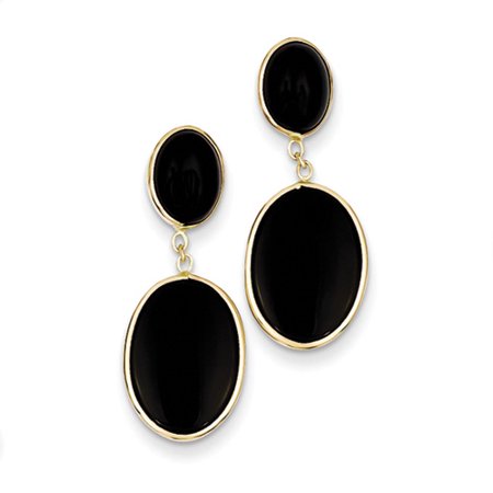14k Gold Onyx Cufflinks - 14k Yellow Gold Onyx Oval Dangle Earrings