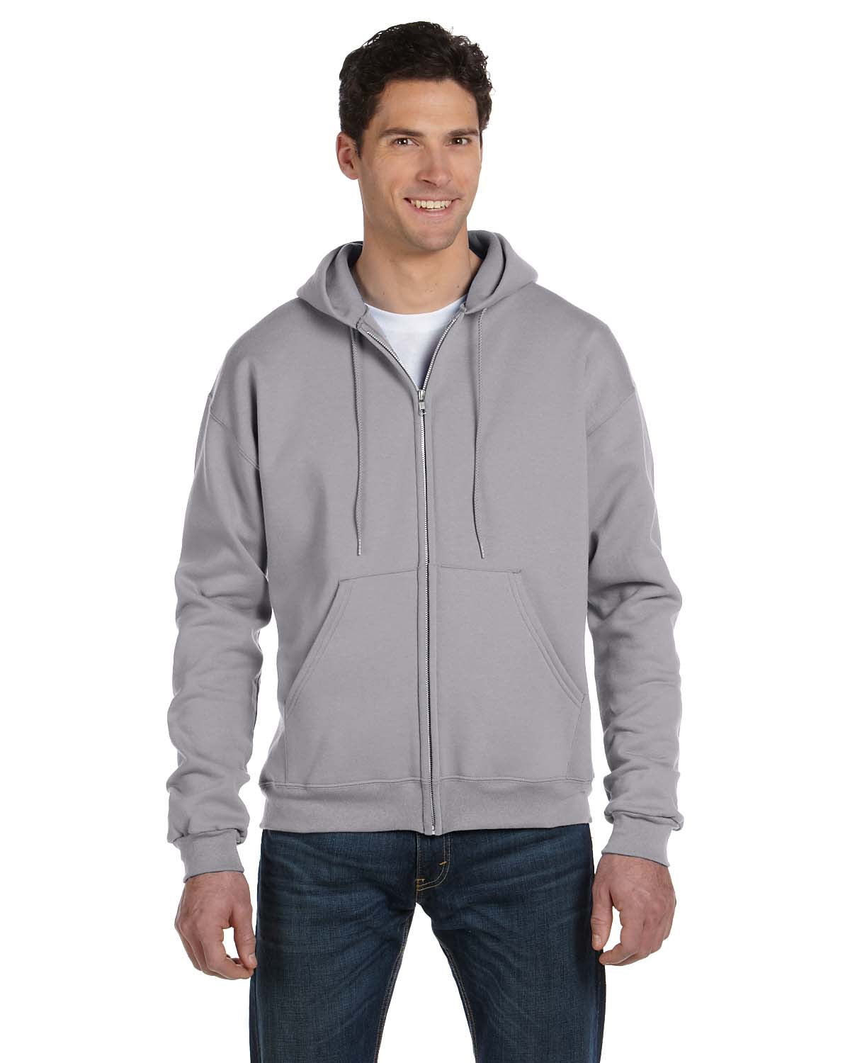 Men's Double Dry Action Fleece Full Zip Hood, Light Steel - XL