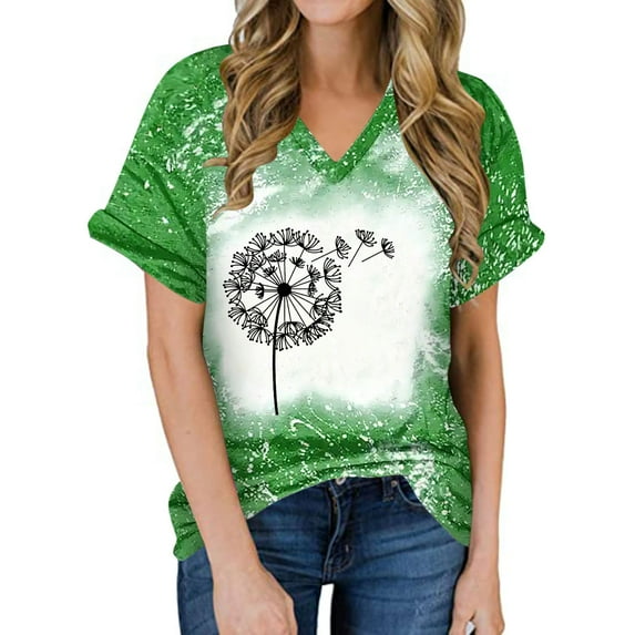 2023 Women's Floral Tunic Tops Casual Blouse V Neck Short Sleeve Buttons Up T-Shirts