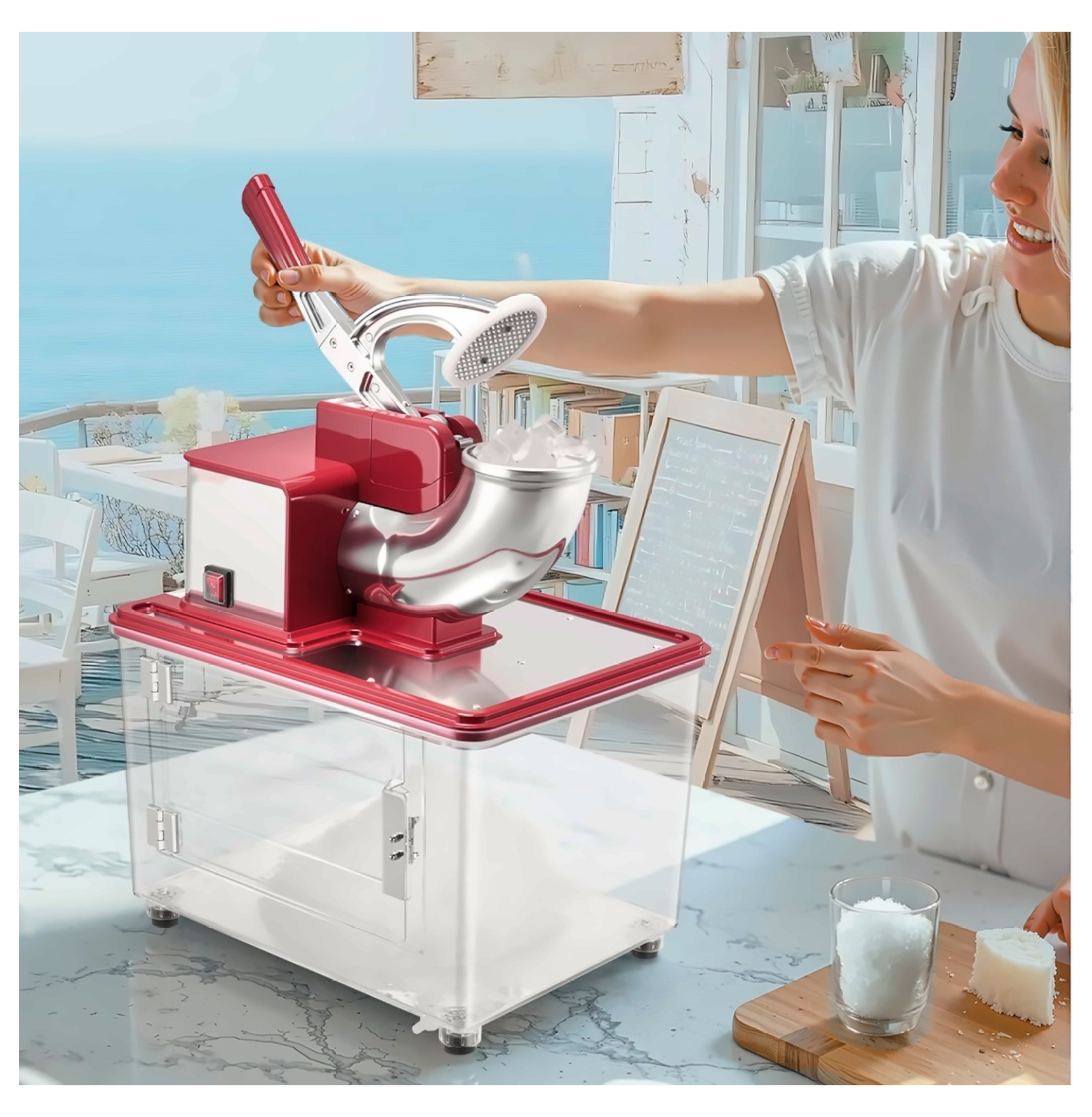 Commercial Ice Crusher 661LBS/H Electric Snow Cone Maker - Heavy Duty Shaved Ice Machine - 50L Capacity - Red