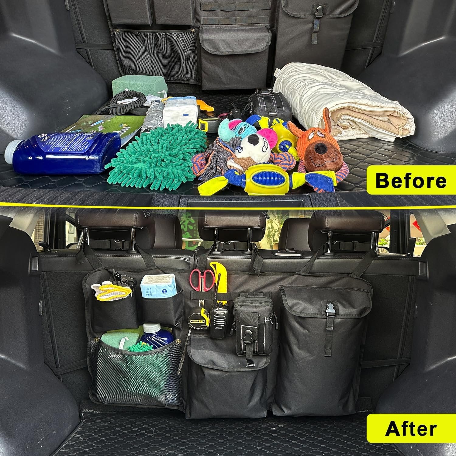 Trunk Organizer with Multiple Storage Compartments, Mesh Pockets, Black