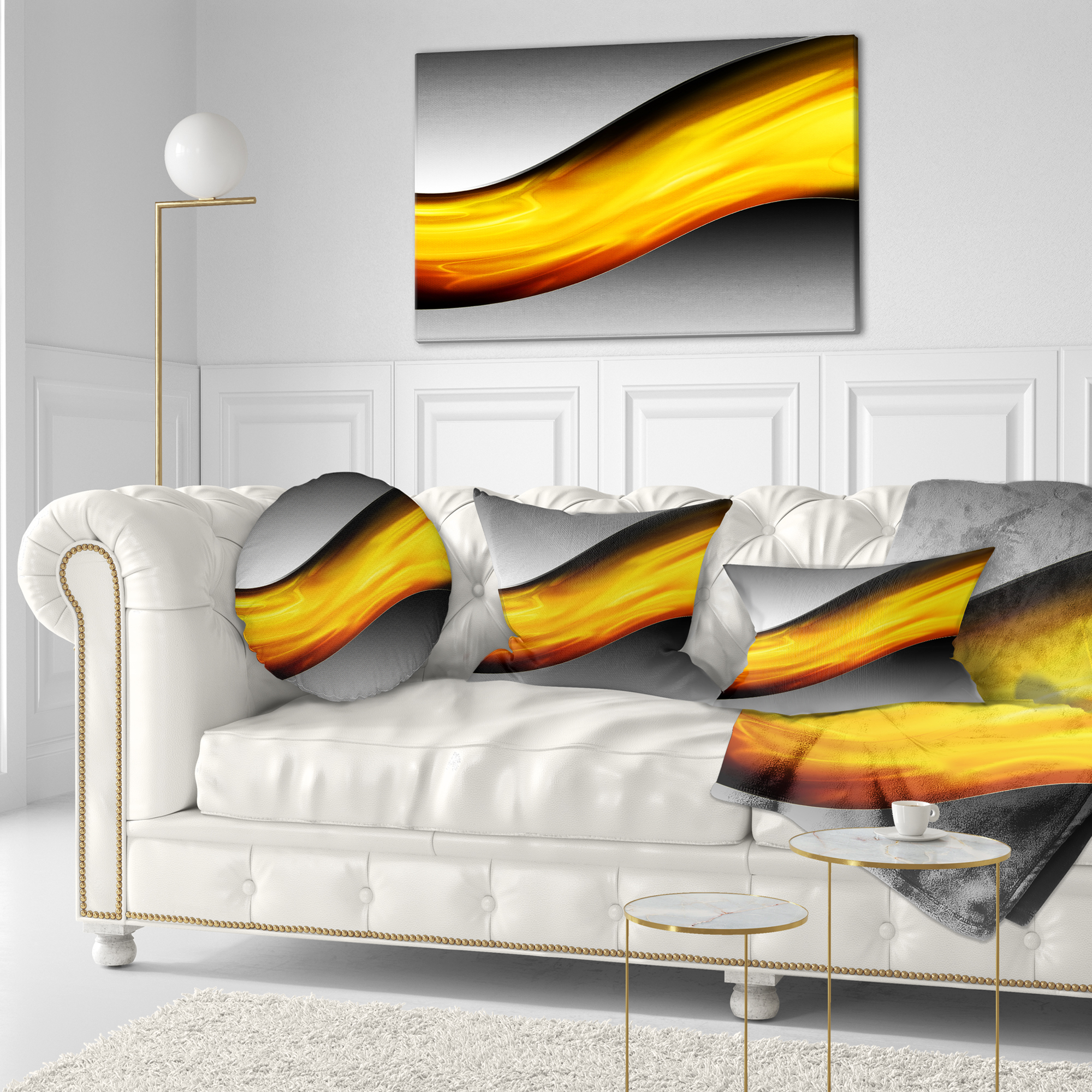 Designart Wave of Golden Lava - Abstract Throw Pillow - 12x20