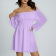 thumbnail image 2 of DHFJKG Women's Off The Shoulder Long Flared Sleeve Mini Dress Smocked Waist Solid Color Party Club Dresses 2026 Versatile Dresses, 2 of 9