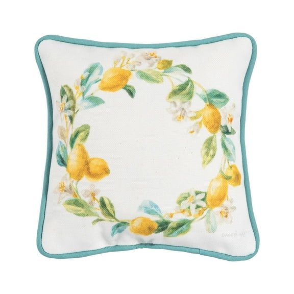 Lemon Wreath Small Petite Printed Throw Pillow, 8" x 8"