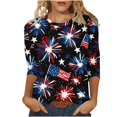 thumbnail image 1 of Mujeres 3/4 Manga Tops Y Blusas de Impresión Cuello Redondo Suéter, Tops de Moda de la Mujer para la Primavera Y el Verano, 1 of 8