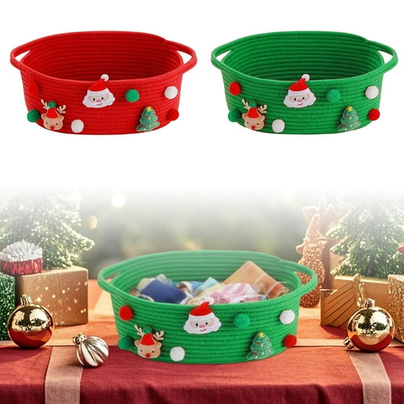 Christmas Gift Basket Braided Rope Basket with Handles Large Capacity Toy Organizer Cute Xmas Basket for Festive Gifts Home Storage