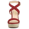 thumbnail image 2 of BLISSFUL STEP Sandales Compensées Espadrilles à Brides Croisées Slingback pour Femmes Rouge 9, 2 of 7