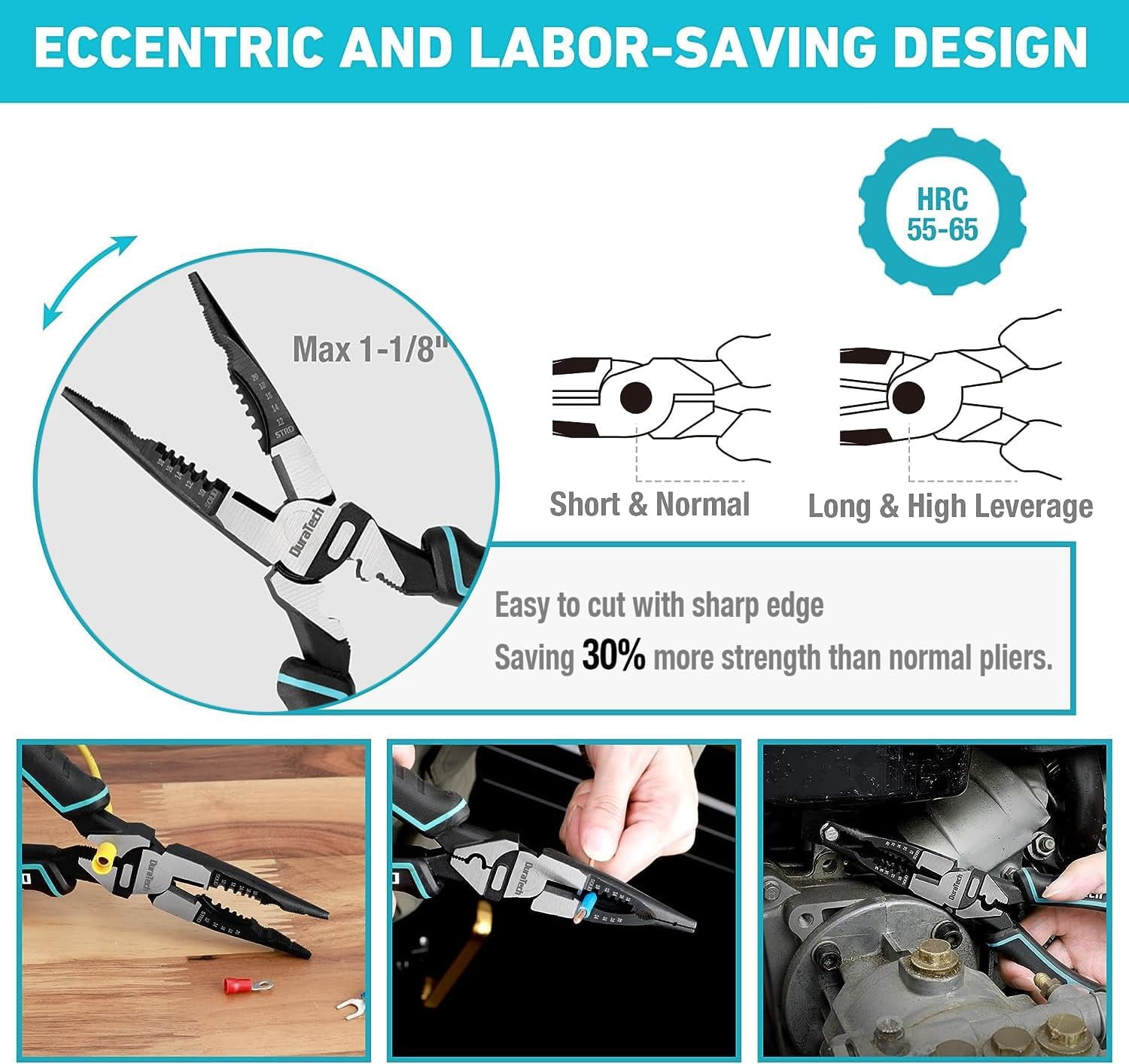 6-in-1 Needle Nose , 8.5" Multipurpose Long Nose with Wire Stripper/Crimper/Cutter Function, Heavy Duty Multifunctional Electrician for Crimping, Stripping, Shearing