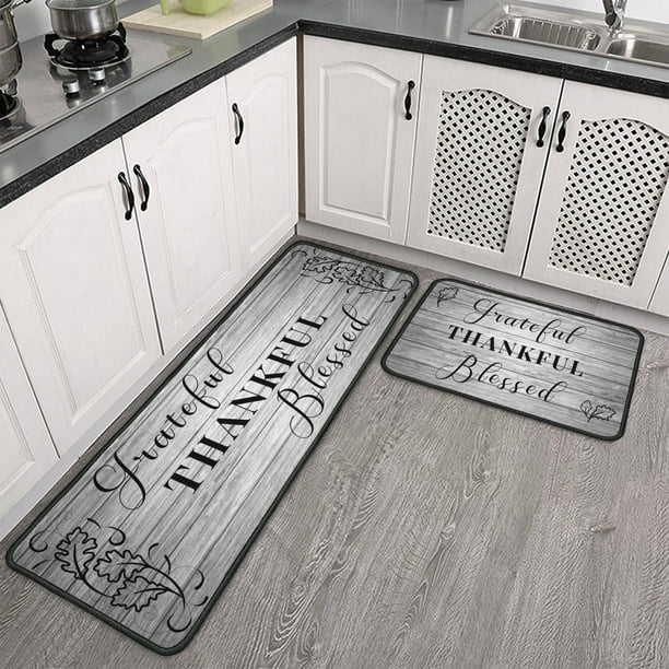 Grateful Thankful Blessed Kitchen Rugs Set 2Pcs Non Slip Kitchen Floor Rug and Mat Waterproof