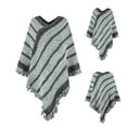 thumbnail image 2 of Aoochasliy Winter Scarfs Christmas Clearance Women's Trendy Autumn Contrasting Stripe Tassel Cloak Shawl Tops, 2 of 5