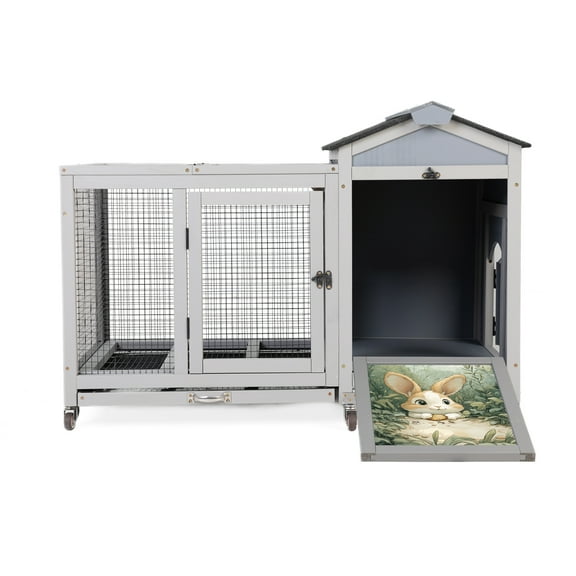 Witaxima Rabbit Cage with Removable Tray, 38.6in Weatherproof Small Animal House on Casters, Grey
