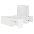 thumbnail image 6 of Full Size White Wooden Platform Bed Frame w/ Drawers, Desk, Wardrobe - Bedroom Storage Solution. Includes Shelves, USB Ports. 104.9"L x 102.8"W., 6 of 24
