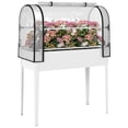 thumbnail image 2 of Outsunny Raised Garden Bed with Flip-Up Greenhouse Cover, Metal Elevated Garden Bed with Legs and Drainage Hole, White, 2 of 9