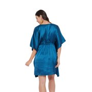 Women Satin Plus Size Tunic Short Kaftan Dress Silk Kimono Sleepwear Adjustale Waist Dress
