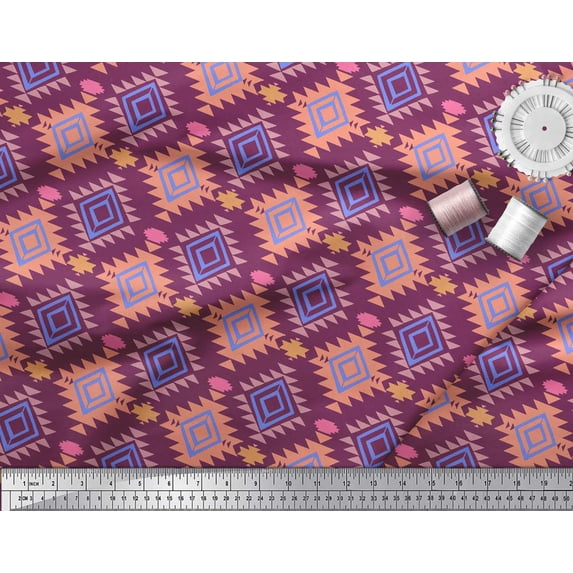 Soimoi Pink Rayon Fabric Diamond Geometric Print Sewing Fabric Yard 56 Inch Wide