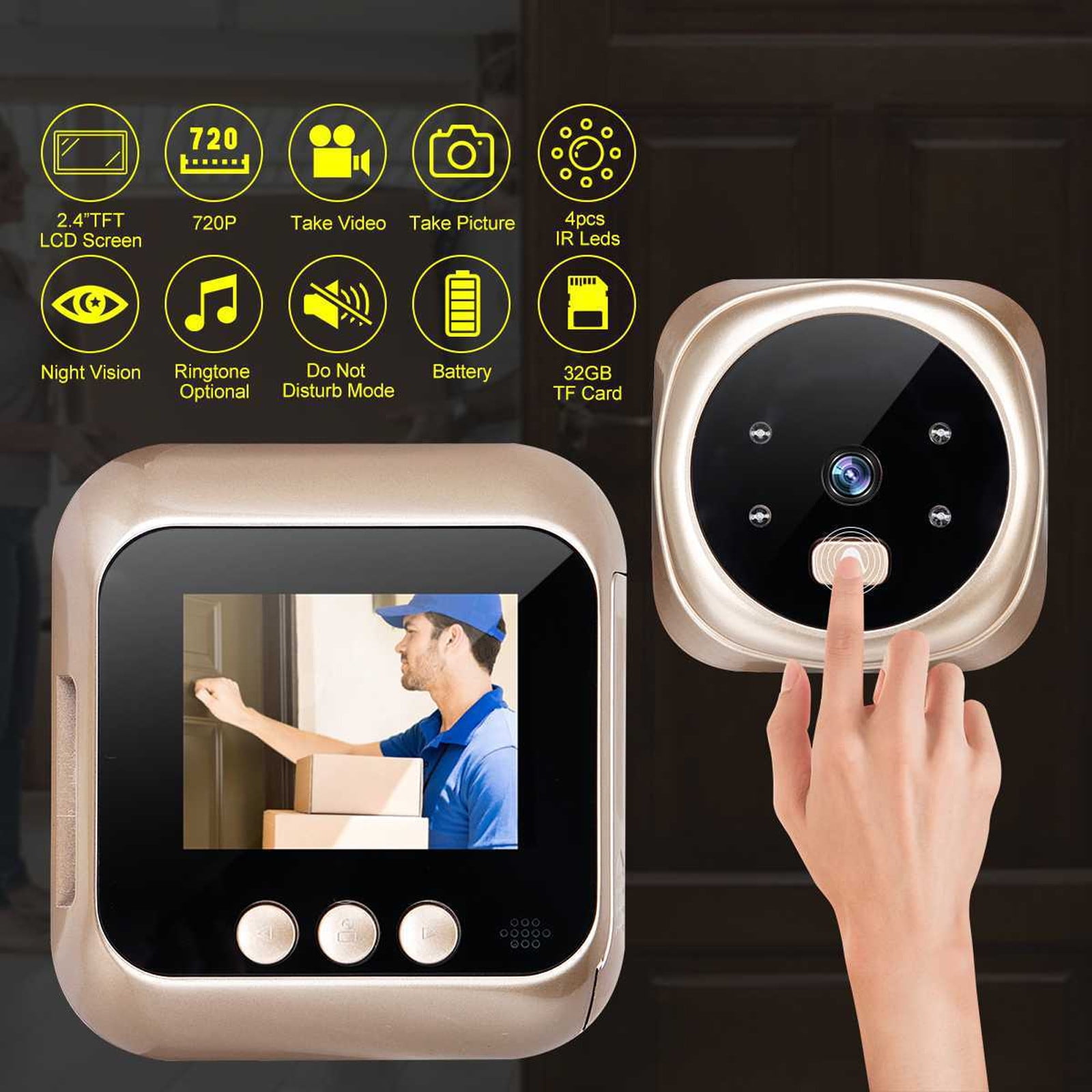 Digital Door Viewer with 2.4in TFT LCD, Intelligent Door Peephole Motion Detection Infrared Night Vision 135掳 Viewing Doorbell Intercom for 30-110mm Door