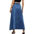 thumbnail image 4 of Weiqiqre Summer Skirts for Women Vintage Denim Maxi Skirt Casual High Waist A-Line Frayed Hem Long Jean Skirt with Pockets, 4 of 8