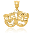 thumbnail image 3 of 14K Solid Yellow Gold Comedy Tragedy Necklace Chain Pendant Charm with chain 20inch, 3 of 7