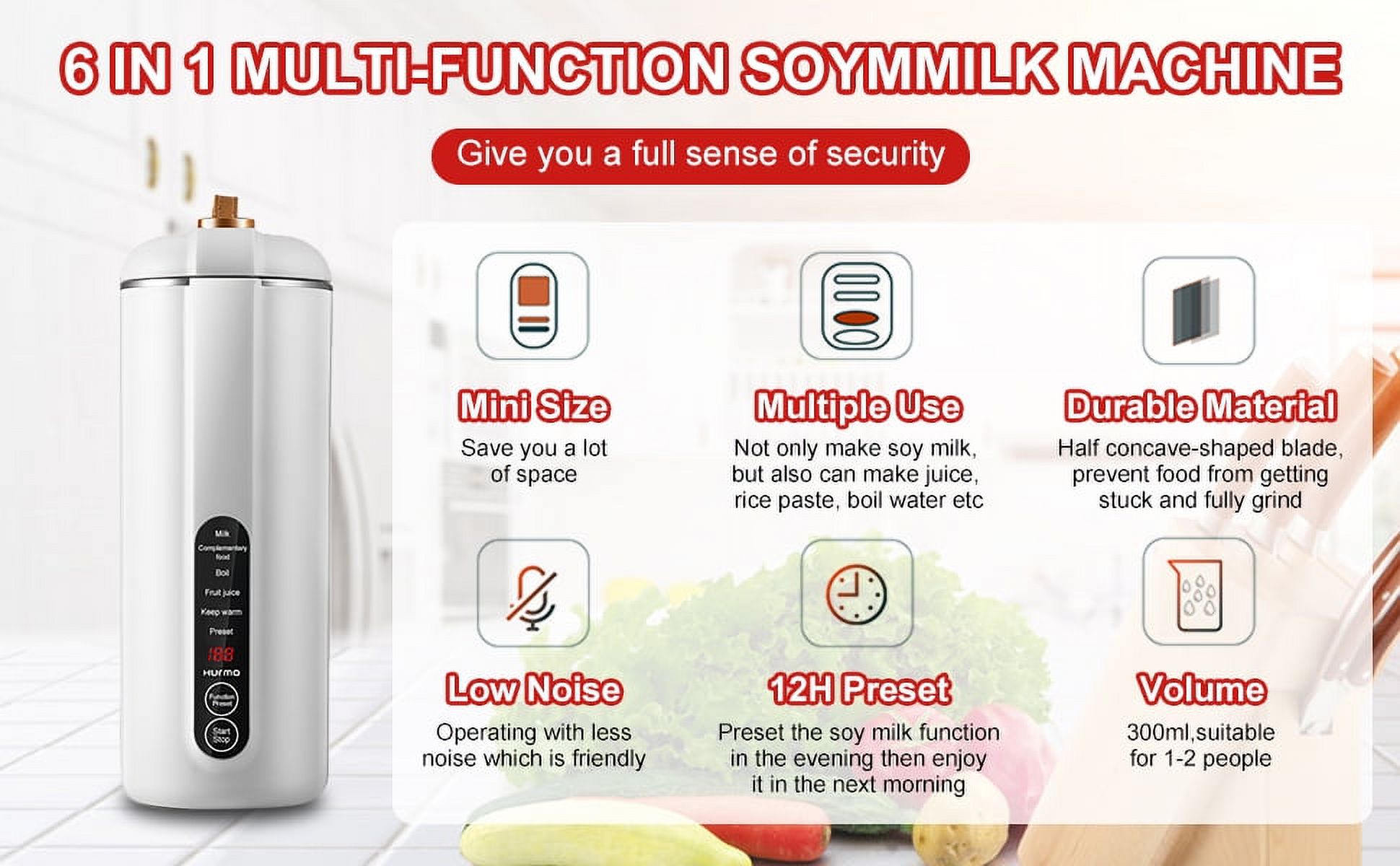 110V Mini Soy Milk Maker Portable, in Filter-Free Electric Juicer  Machine, Automatic Soybeans Milk Machine with 12H Timer  Self-Cleaning for  Kitchen, White
