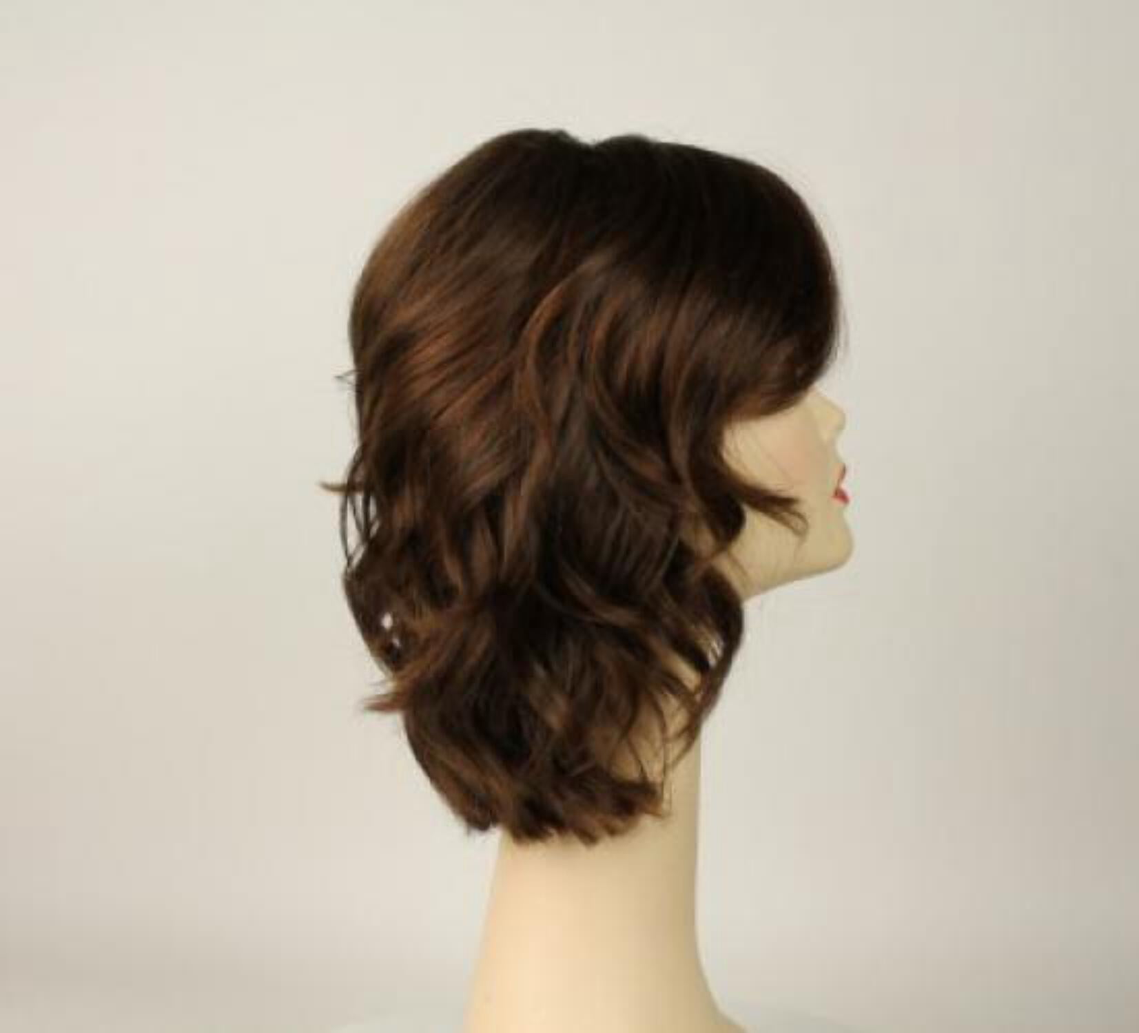 European Human Hair Freeda Wig Regina Brown With Reddish Highlights Multi-Directional Skin Top Size L
