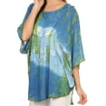 thumbnail image 4 of Sakkas Ellesa Ombre Tie Dye Circle Poncho Blouse Shirt Top With Sequin Embroidery - Blue / Cream - One Size Regular, 4 of 5