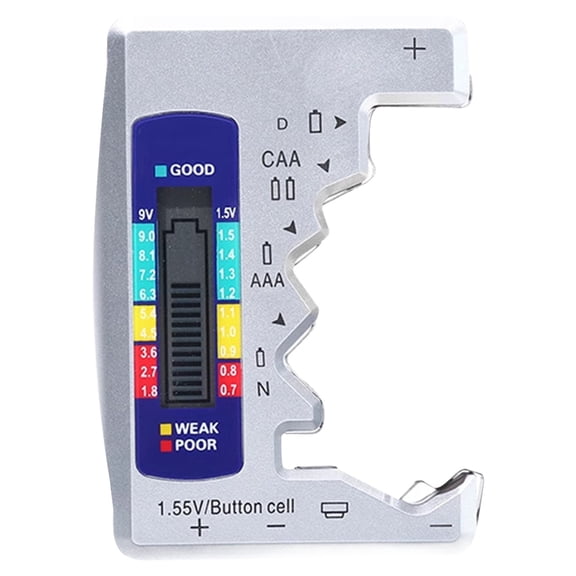 Battery Tester With Lcd Display,Multi Purpose Small Battery Checker For All Battery C,Aa ,Aaa ,D ,N ,9Vbatteries,1.5V Button Cell,Battery Tester,Battery Tester For Household Batteries,Silver