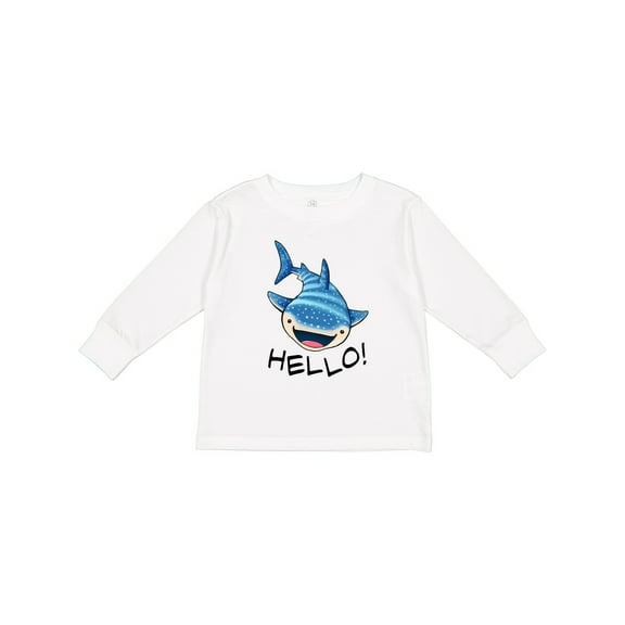 Inktastic Cute Whale Shark Says Hello Boys or Girls Long Sleeve Toddler T-Shirt