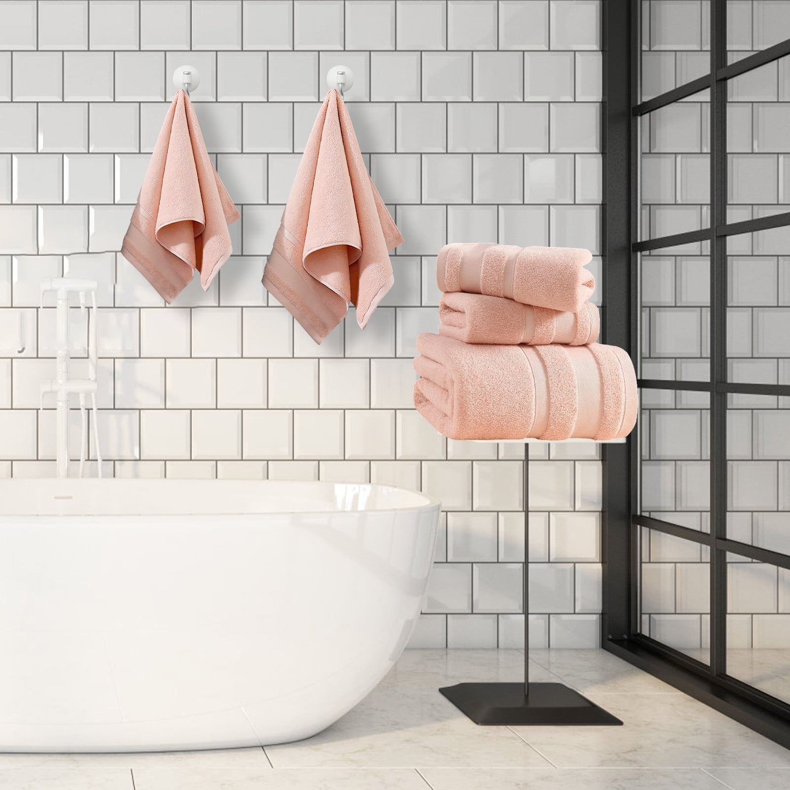 TOPCHANCES 6-Piece Towel Set, Ultra Absorbent Cotton Bath Towels Set (Pink)