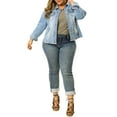 thumbnail image 3 of Agnes Orinda Women's Plus Size Jean Jackets Long Sleeves Washed Denim Coats with Pockets 2X Light Blue, 3 of 9