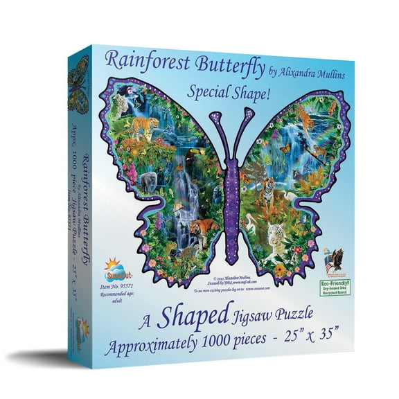 SUNSOUT INC - Rainforest Butterfly - 1000 pc Special Shape Jigsaw Puzzle by Artist: Alixandra Mullins - Finished Size 24" x 35" - MPN# 95571