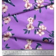 thumbnail image 2 of Soimoi Purple Moss Georgette Fabric Peach Floral & American Robin Bird Print Fabric by The Yard 44 Inch Wide, 2 of 3