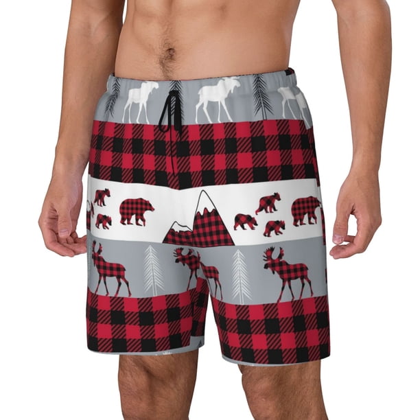 Fotbe Buffalo Plaid Forest Traje de Baño para Hombre – Shorts de Natación de Secado Rápido con Forro y Bolsillos-3X-Large