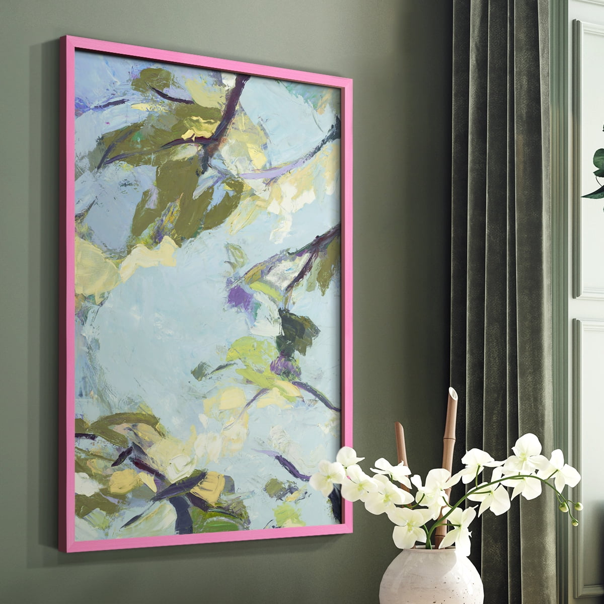 Aqua Sky Framed Print in Pink Solid Wood Framed Print No Nail Hanging
