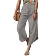 thumbnail image 2 of vigerkar Women's Summer Linen Pants Solid Color Loose Wide Leg Pants with Pockets Side Buttons Drawstring Beach Pants (Light Gray, M), 2 of 6